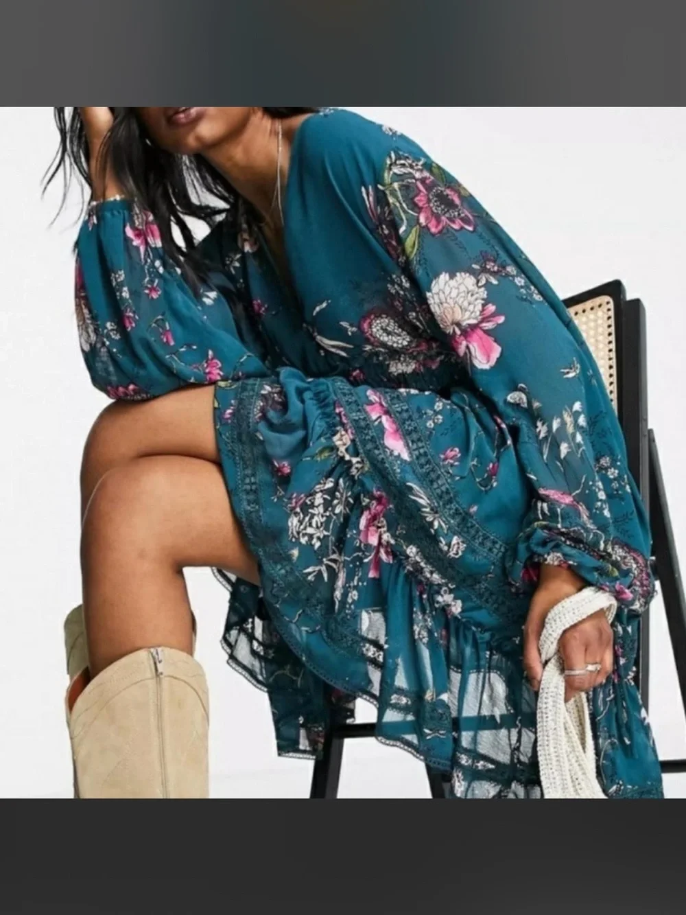 Free People Cherry Blossom Mini Dress in the Emerald Combo